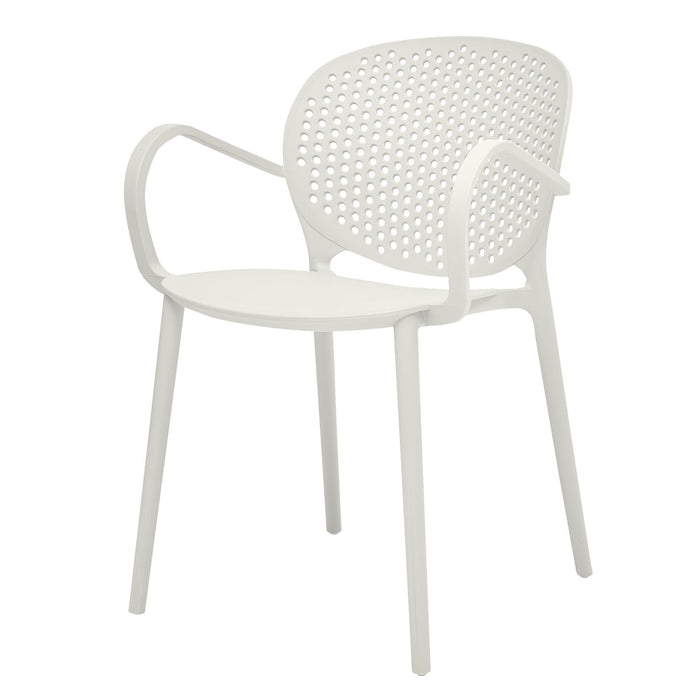 Heavy Duty Plastic Partially Open Back Dining Arm Chairs (Set of 4) - White