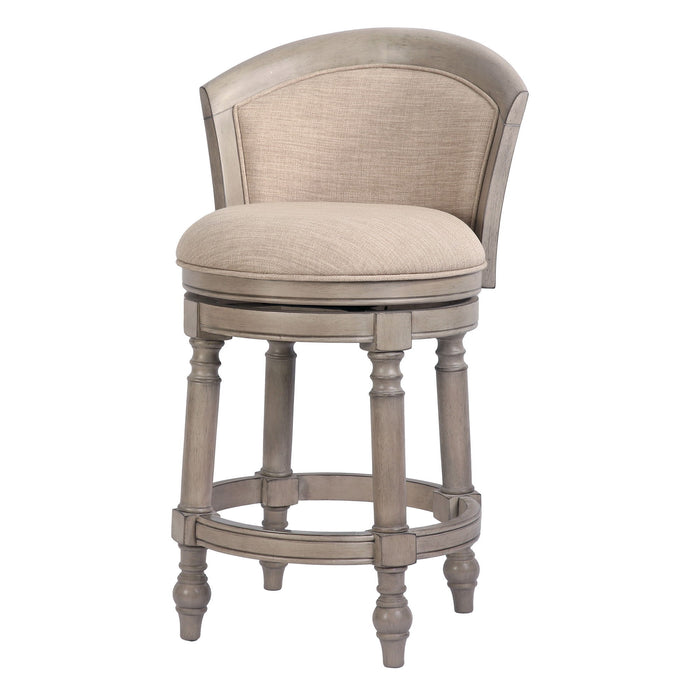 Fabric Faux Leather Solid Wood Low Back Counter Height Swivel Bar Chair - Beige / Gray