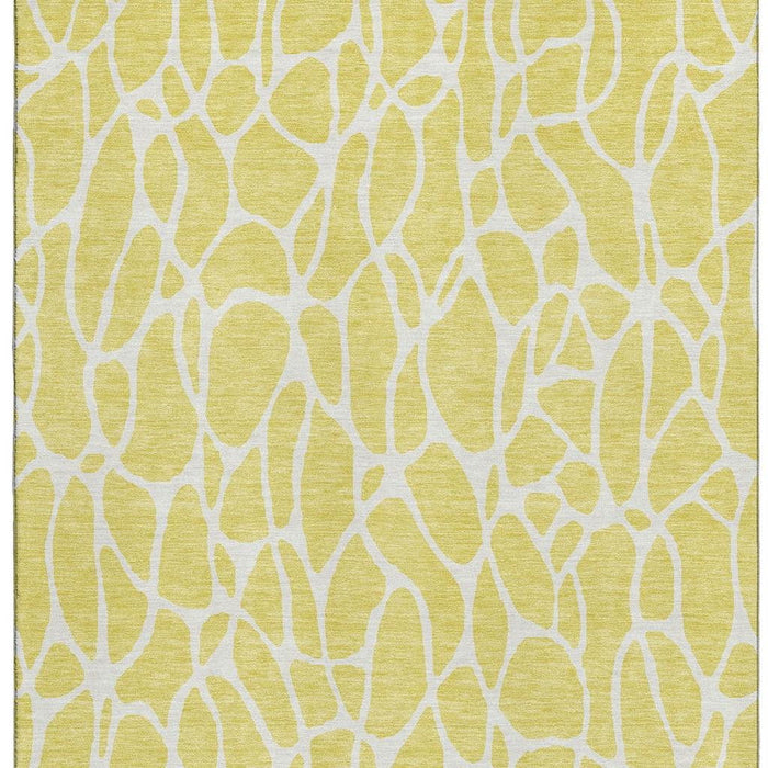 10' X 14' Geometric Washable Area Rug With UV Protection (680451) - Yellow / Ivory