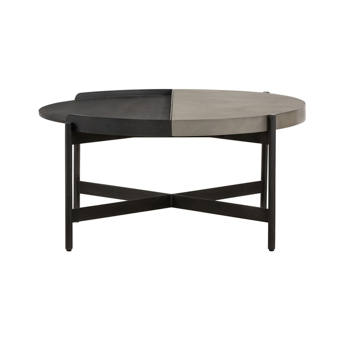 Concrete And Metal Round Coffee Table - Gray And Black