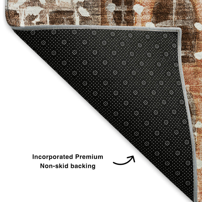 9' X 12' Abstract Geometric Washable Area Rug With UV Protection (650883) - Chili Red / Gray / Ivory