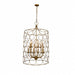 Gold metal chandelier with twelve candle-style lights and shades, designed by HomeRoots, featuring an elegant and modern lighting fixture.