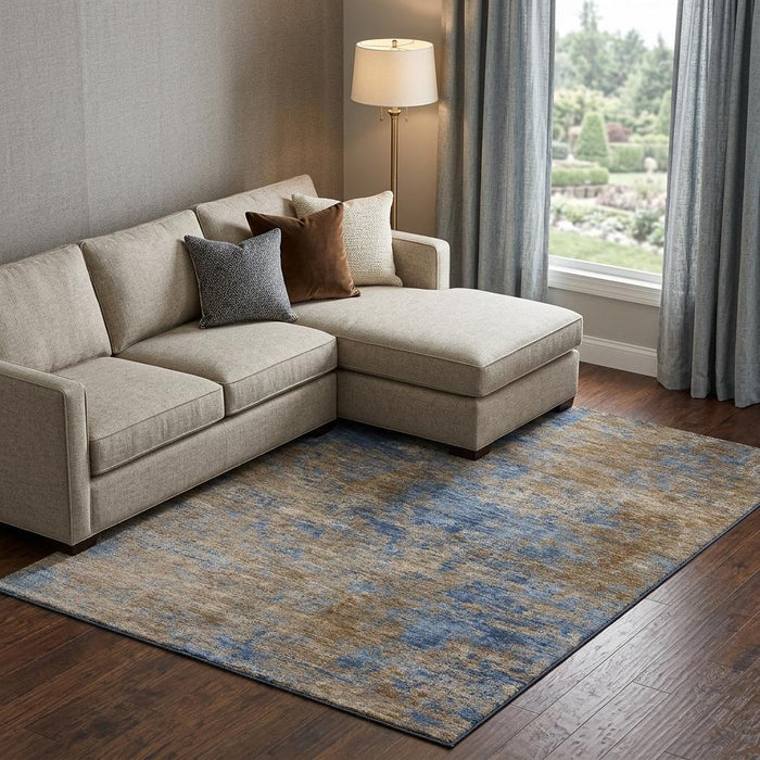 10' X 14' Abstract Washable Area Rug With UV Protection (684154) - Navy Blue / Brown