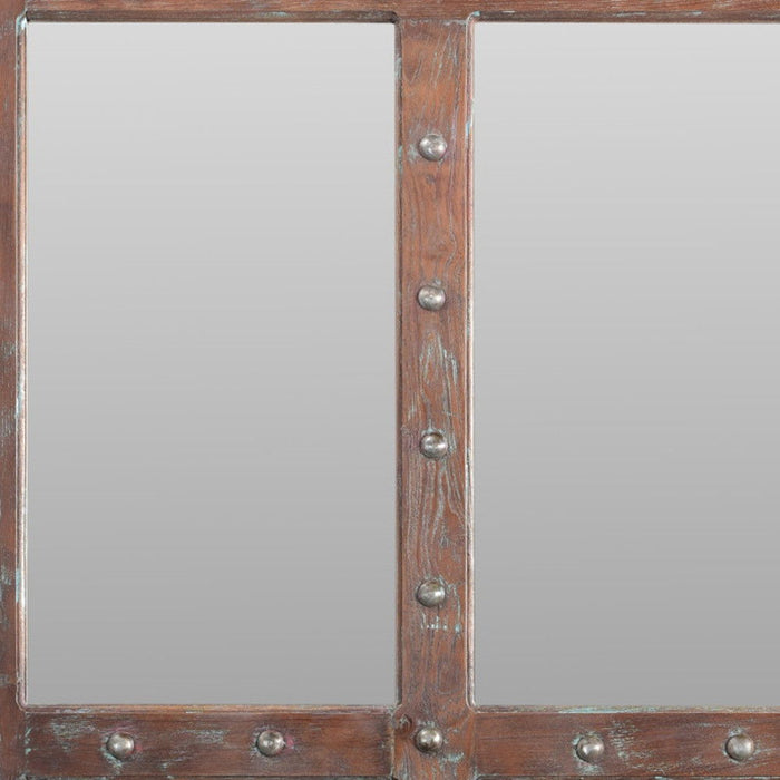 60" Rustic Solid Window Pane Framed Accent Mirror - Brown