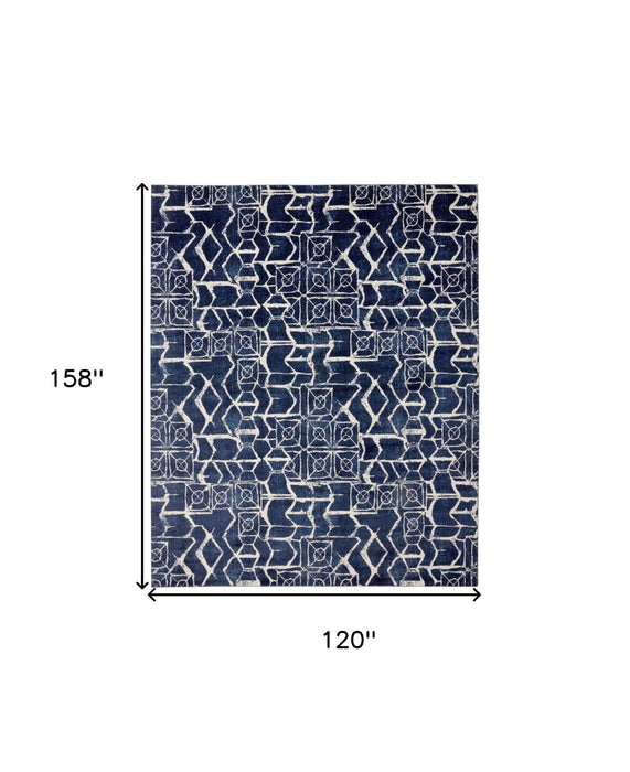10' x 13' Geometric Power Loom Area Rug - Blue And Ivory