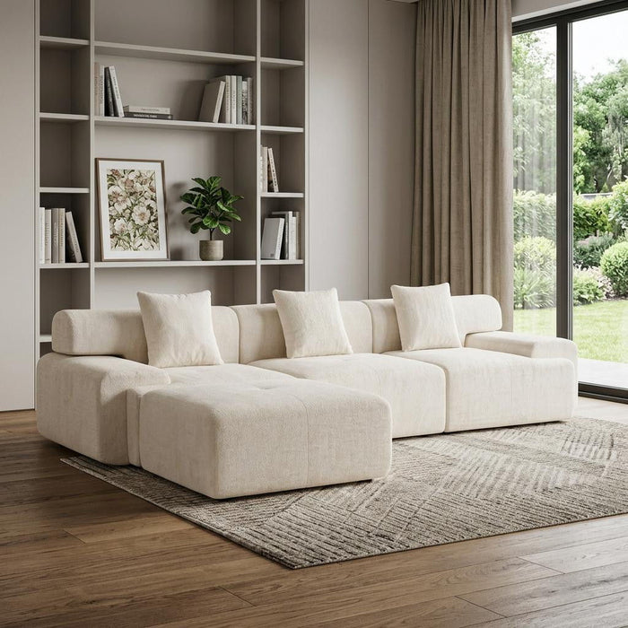 Chenille Modular Sofa Chaise With Ottoman Toss Pillows (725195) - Beige