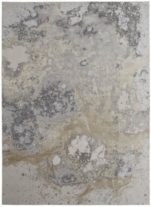 12' x 15' Abstract Power Loom Area Rug - Gray And Ivory