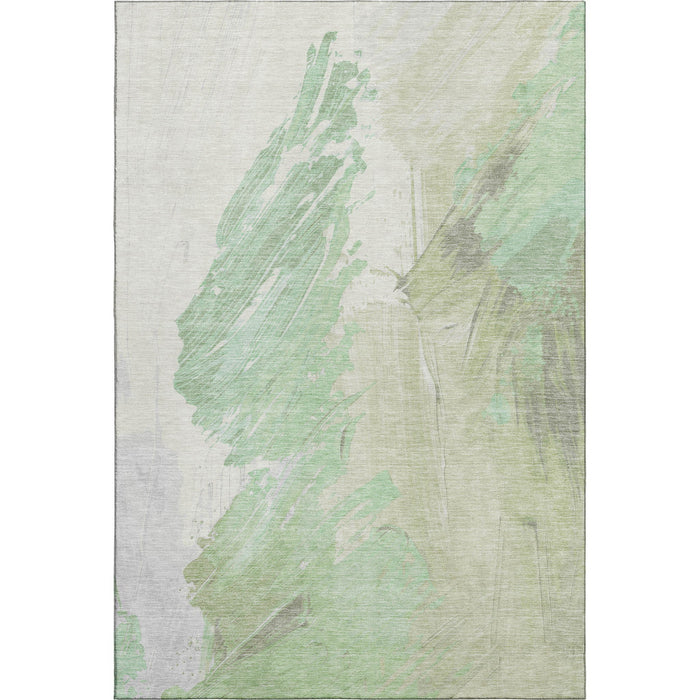10' X 14' Abstract Washable Area Rug With UV Protection (705491) - Artichoke Green / Ivory