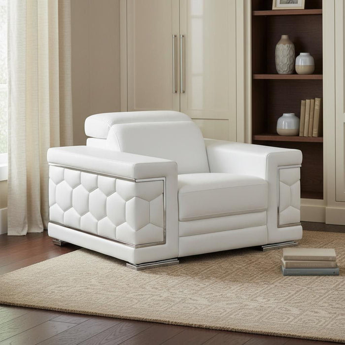 Genuine Leather Lounge Chair - White And Silver
