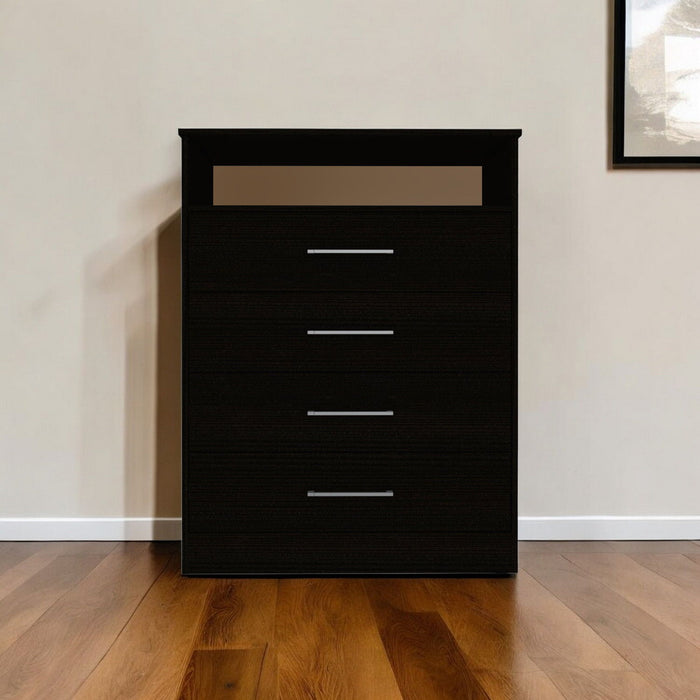 Four Drawer Dresser With Open Shelf - Black