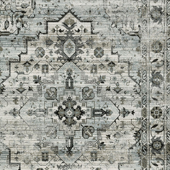 5' x 8' Oriental Power Loom Stain Resistant Area Rug - Ivory Gray Charcoal Blue And Taupe