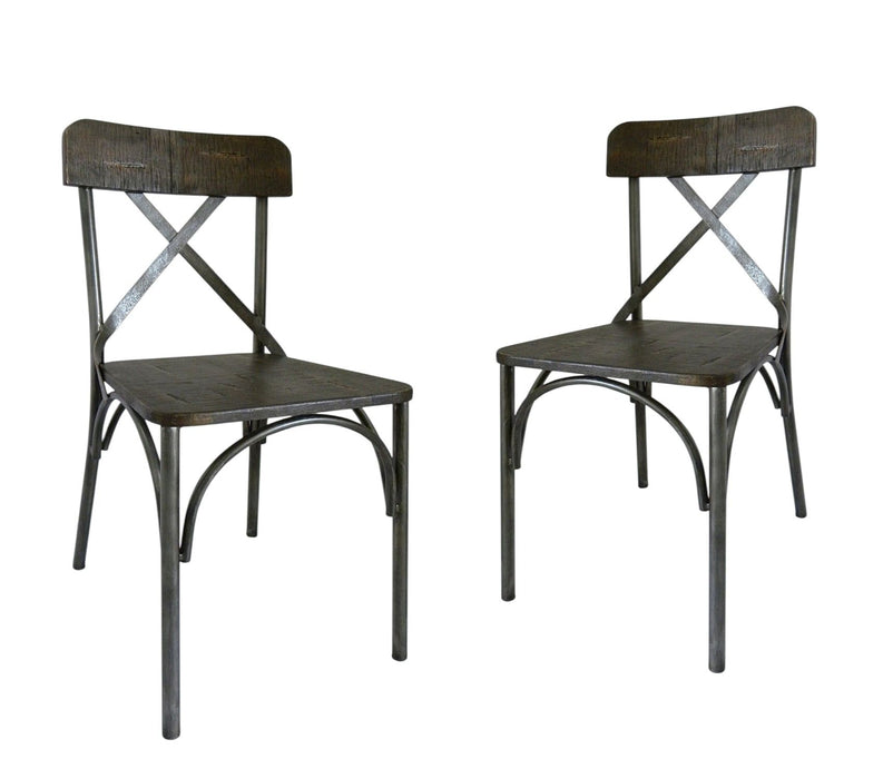 Solid Wood Cross Back Dining Side Chairs (Set of 2) - Brown / Gray
