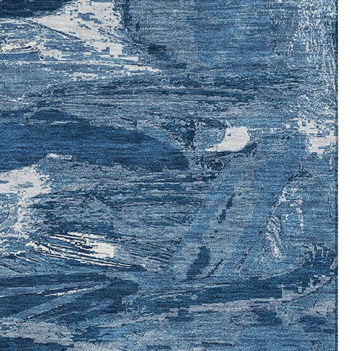 10' X 14' Abstract Washable Area Rug With UV Protection (693138) - Navy Blue / Ivory