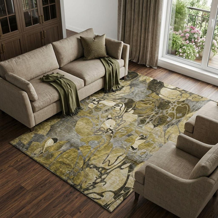 10' X 14' Abstract Distressed Washable Area Rug With UV Protection (648976) - Brown / Beige / Gold