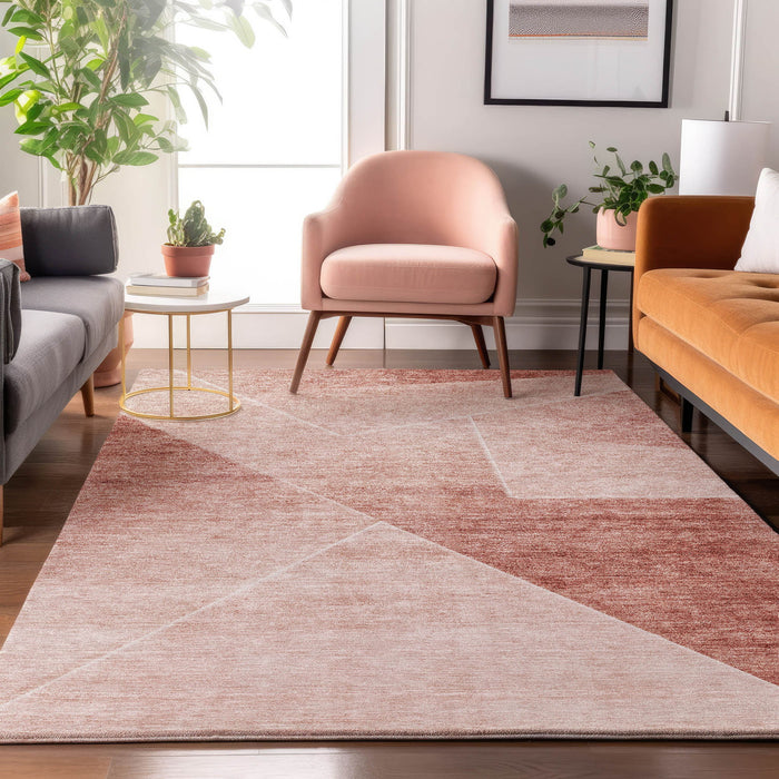 14' X 10' Transitional Geometric Washable Area Rug With UV Protection - Salmon And Ivory