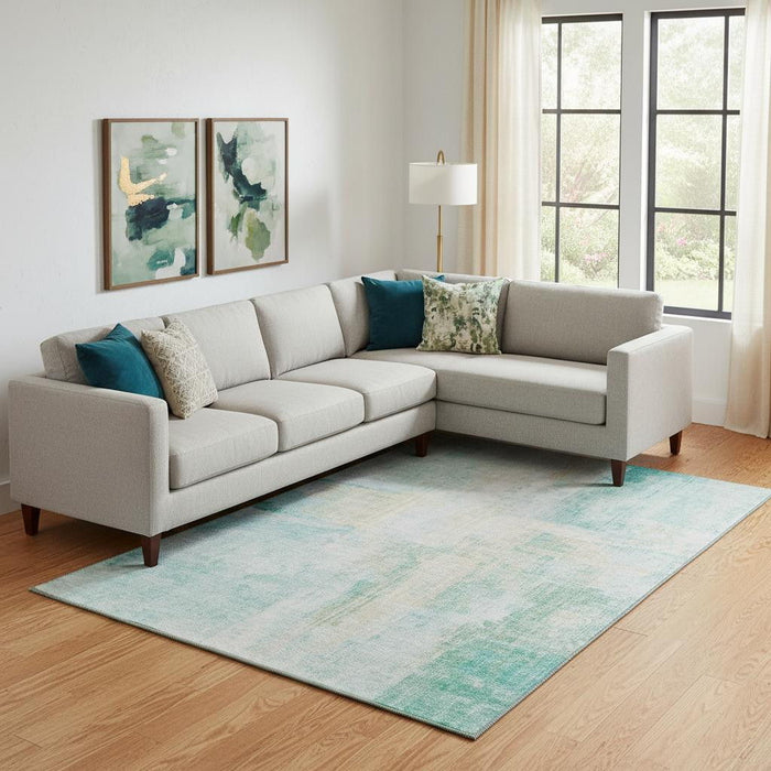 10' X 14' Abstract Washable Area Rug With UV Protection (700457) - Teal / Ivory