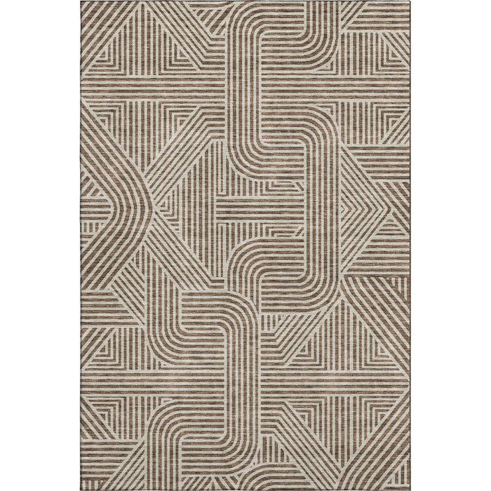 10' X 14' Abstract Geometric Washable Area Rug With UV Protection (672899) - Brown / Ivory