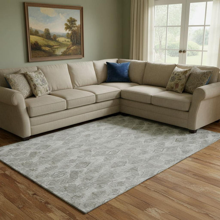 10' X 14' Diamond Washable Area Rug With UV Protection (652635) - Silver / Gray