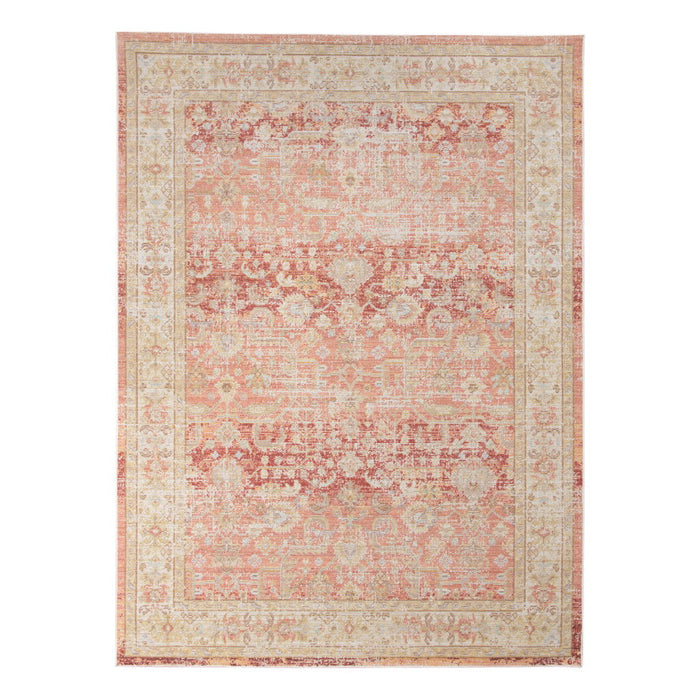 9' x 13' Floral Power Loom Area Rug - Salmon And Tan
