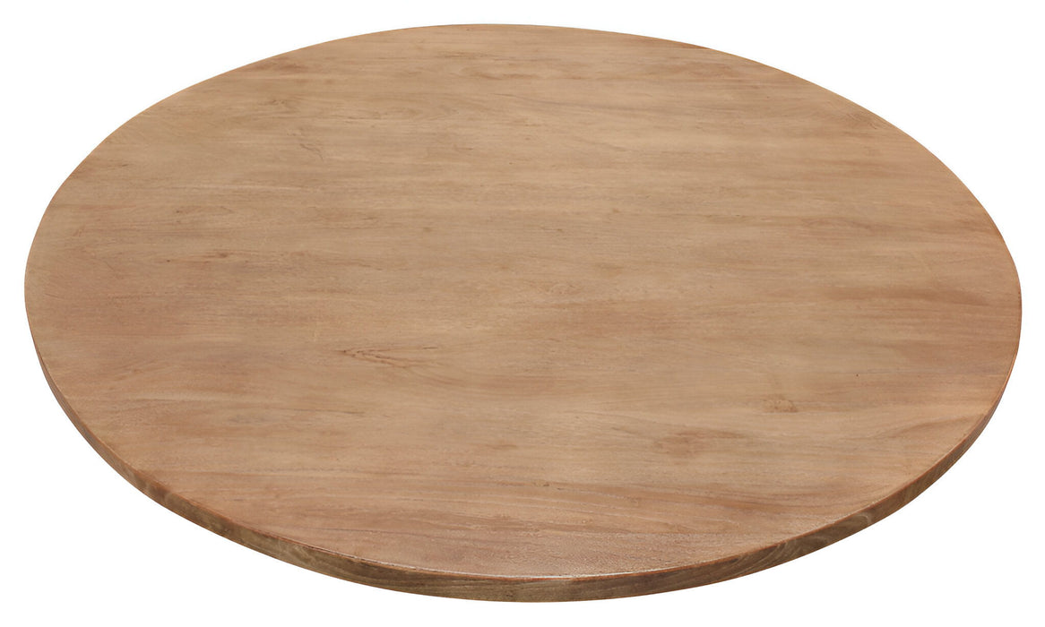 60" Rounded Solid Wood And Iron Pedestal Base Dining Table - Natural / Brown