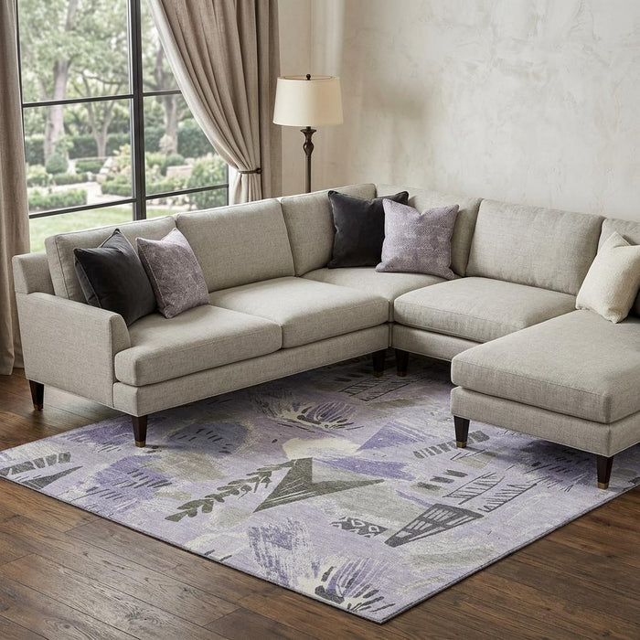 10' X 14' Geometric Washable Area Rug With UV Protection (694526) - Lavender / Ivory / Gray