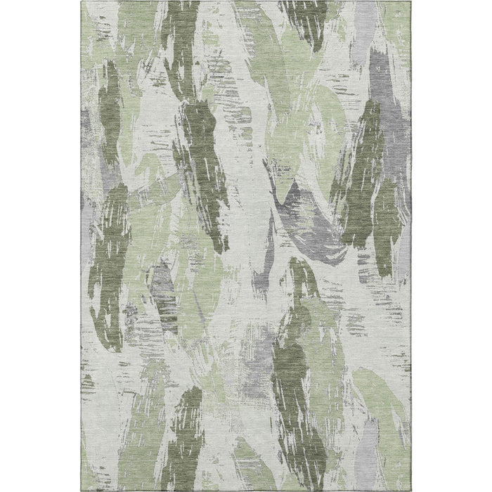 10' X 14' Abstract Washable Area Rug With UV Protection (694640) - Artichoke Green / Ivory / Gray