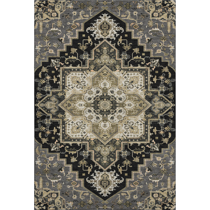10' X 14' Oriental Washable Area Rug With UV Protection (681293) - Black / Gold / Beige