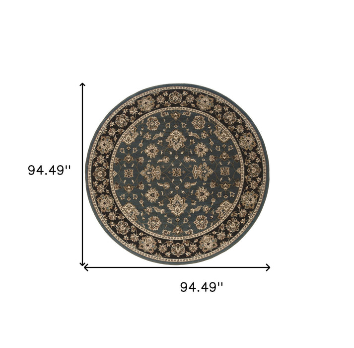 8' Floral Round Rug - Blue And Black