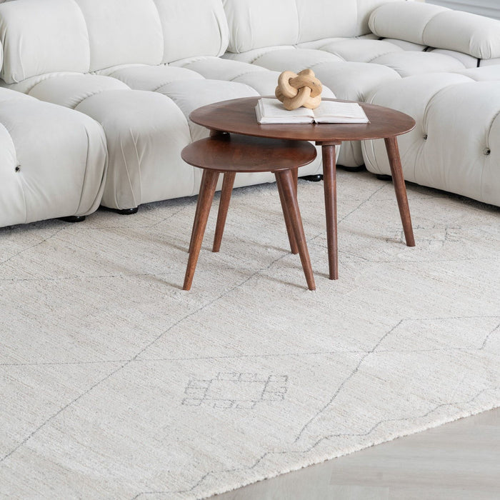 7.9' x 7.9' Abstract Non Skid Area Rug - Cream And Beige