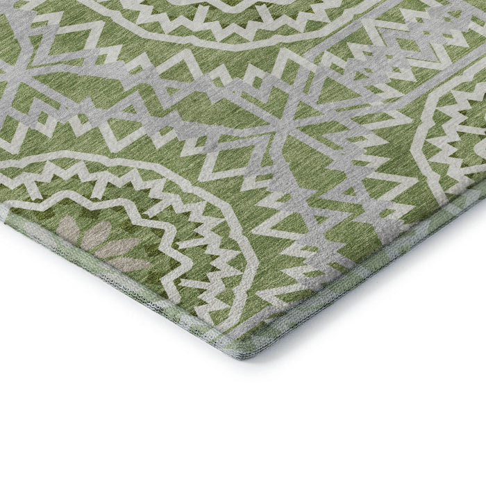 10' X 14' Geometric Washable Area Rug With UV Protection (652227) - Green / Ivory