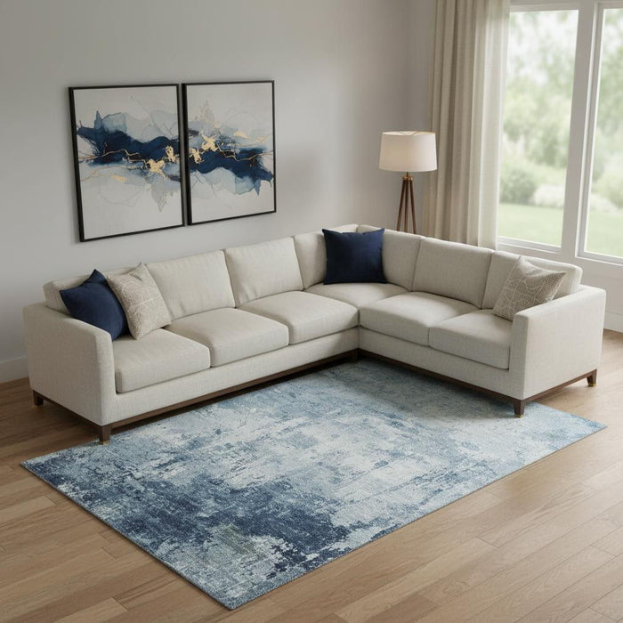 10' X 14' Abstract Washable Area Rug With UV Protection (700709) - Blue / Ivory