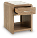 Signature Design by Ashley rectangular cocktail table with a sleek wooden top and sturdy metal legs for modern living spaces.