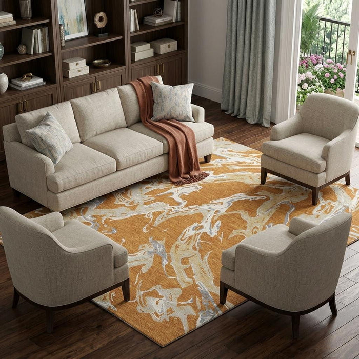 10' X 14' Abstract Washable Area Rug With UV Protection (681233) - Copper / Gray / Ivory