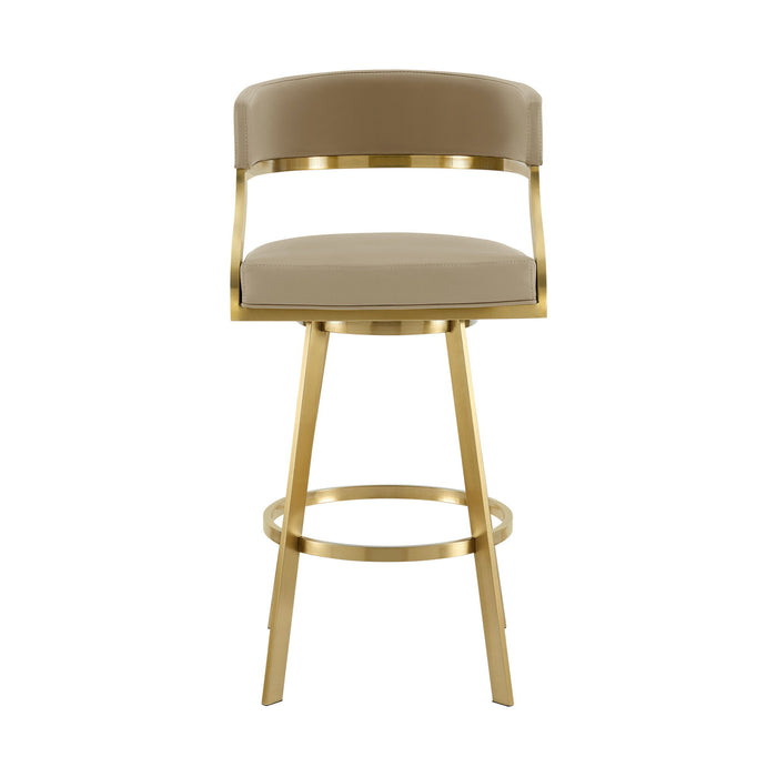 30" Contemporary Faux Leather And Stainless Steel Low Back Bar Height Swivel Bar Chair - Brown