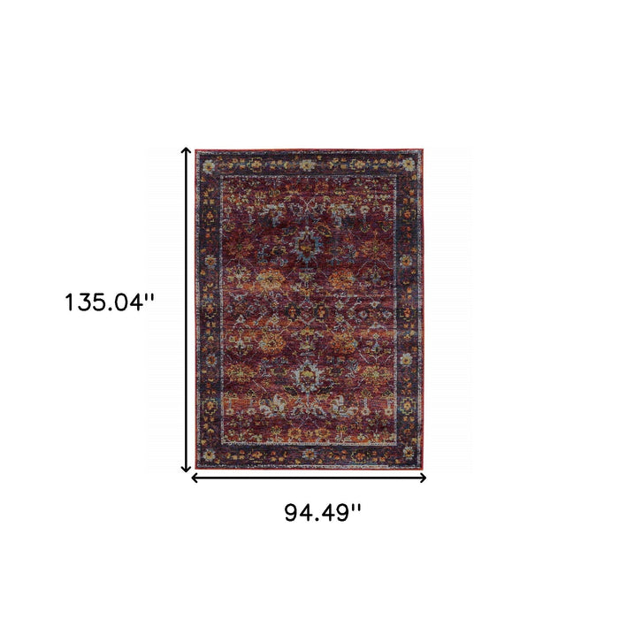 8' x 11' Oriental Power Loom Area Rug - Red Purple
