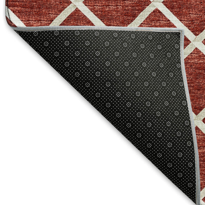 8' X 10' Geometric Washable Area Rug With UV Protection - Red / Ivory
