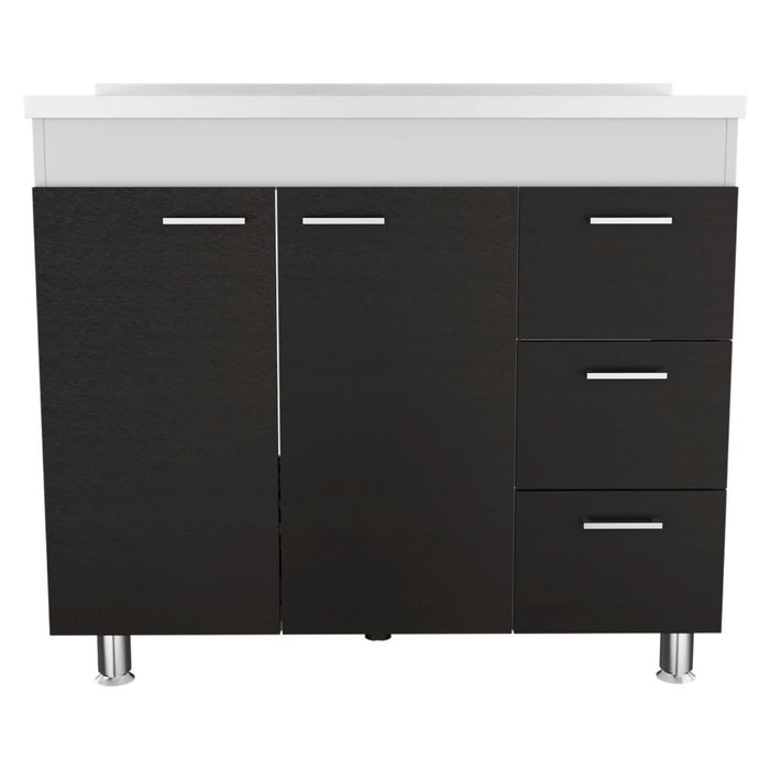 Wood Gloss Finish Door Accent Cabinet With Three Drawers - Black