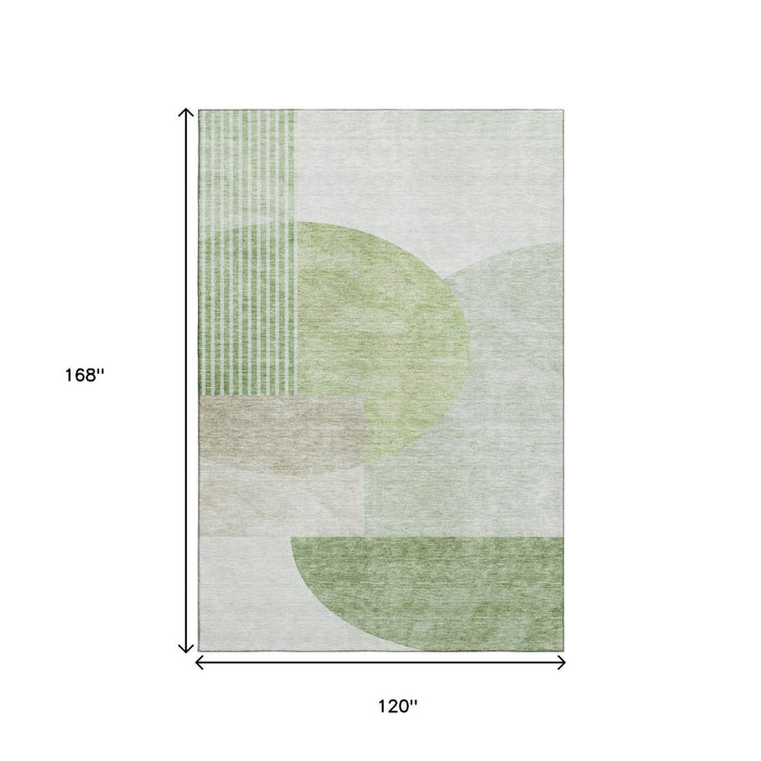 10' X 14' Geometric Washable Area Rug With UV Protection (655854) - Olive Green / Beige