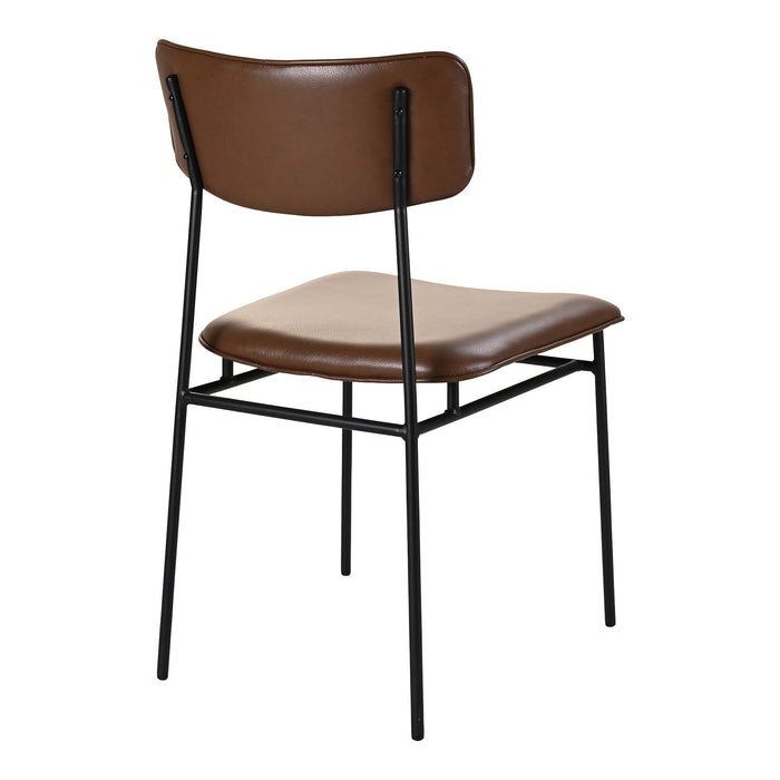 Upholstered Leather Open Back Dining Side Chairs (Set of 2) - Dark Brown / Black