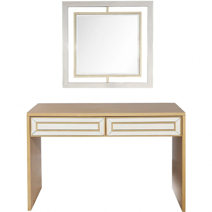 Mirror And Console Table - Antiqued Gold Finish