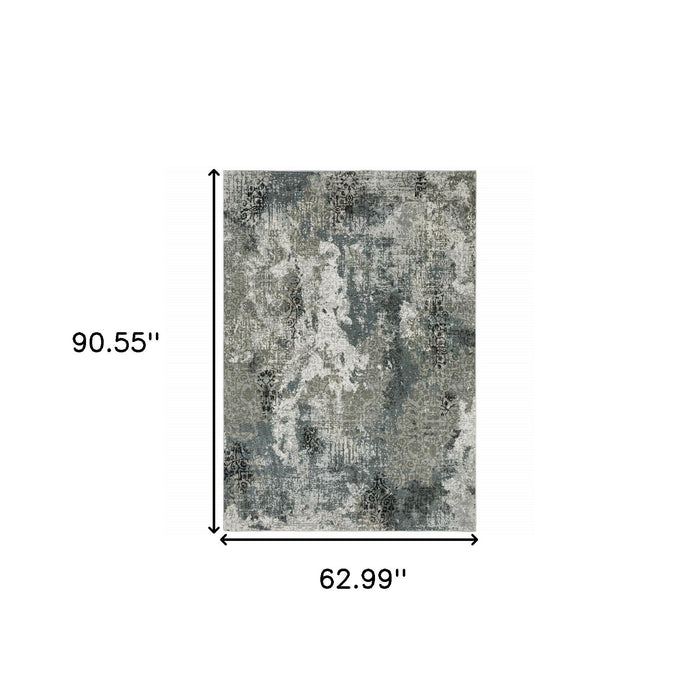 5' x 8' Abstract Power Loom Stain Resistant Area Rug - Ivory Gray Charcoal Blue And Navy