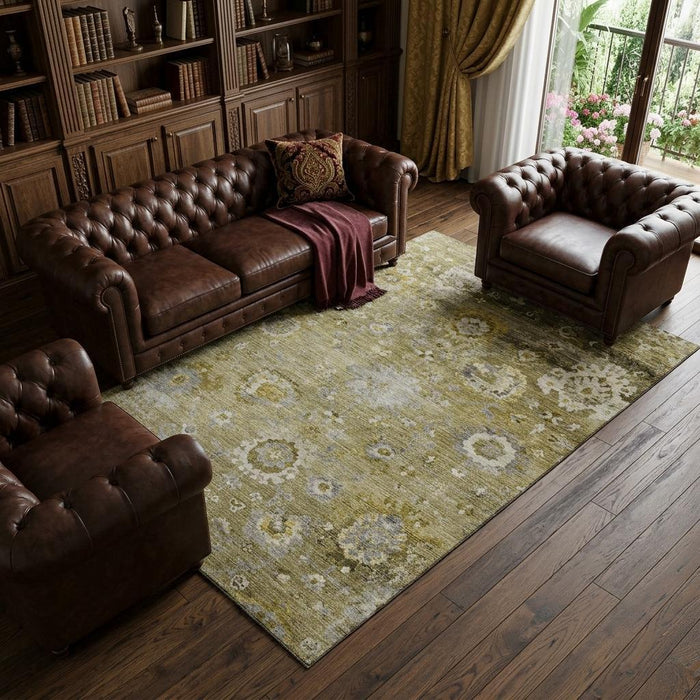 10' X 14' Floral Washable Area Rug With UV Protection (684462) - Brown / Gray / Gold