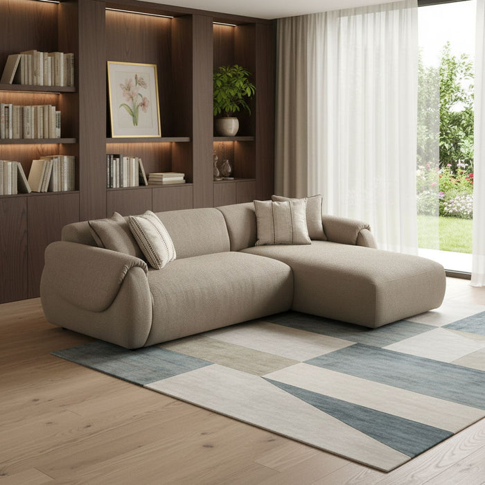 Boucle L Shaped Two Piece Sofa Chaise Sectional With Toss Pillows - Taupe