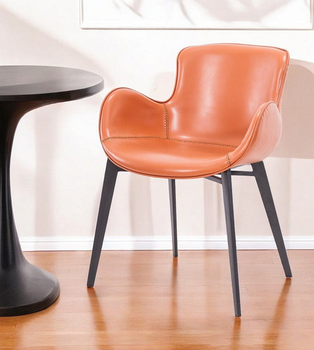 Upholstered Faux Leather Dining Arm Chair - Terra Cotta