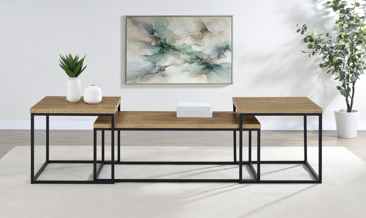 Straden 3-piece engineered wood coffee table set in mango and black by CoasterEveryday
