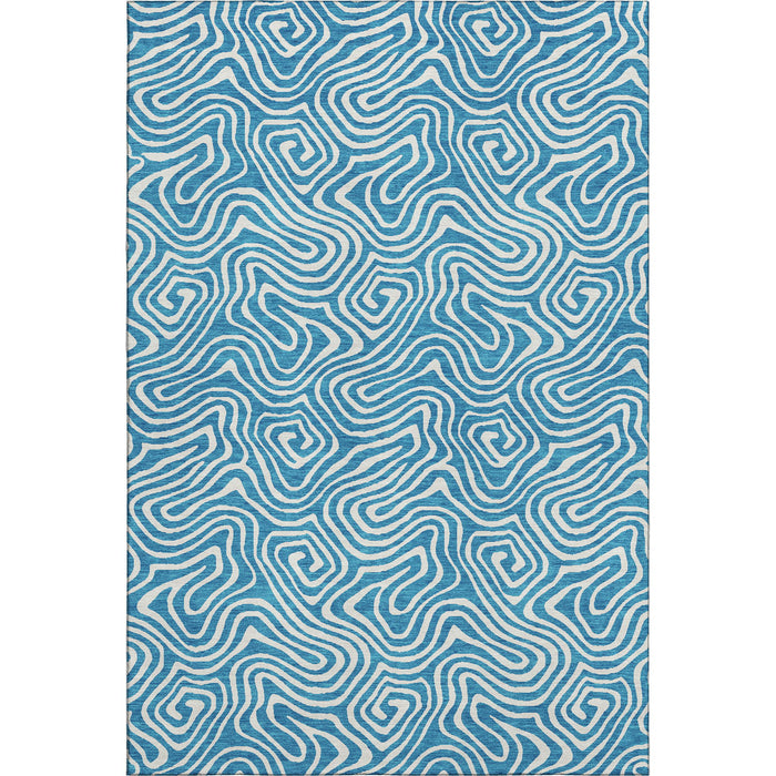 10' X 14' Abstract Washable Area Rug With UV Protection (680915) - Teal / Ivory
