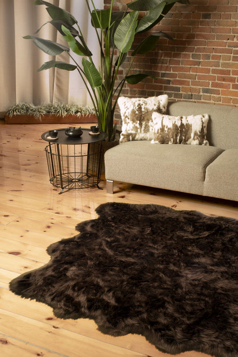 6' x 6' Wool Sheepskin Handmade Area Rug - Chocolate