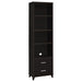 Lewes 4-piece 60-inch TV entertainment center in cappuccino finish, featuring open shelves and storage compartments by CoasterEssence.