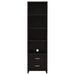 CoasterEssence Lewes 4-piece 60-inch TV entertainment center in cappuccino with open shelves and storage compartments.