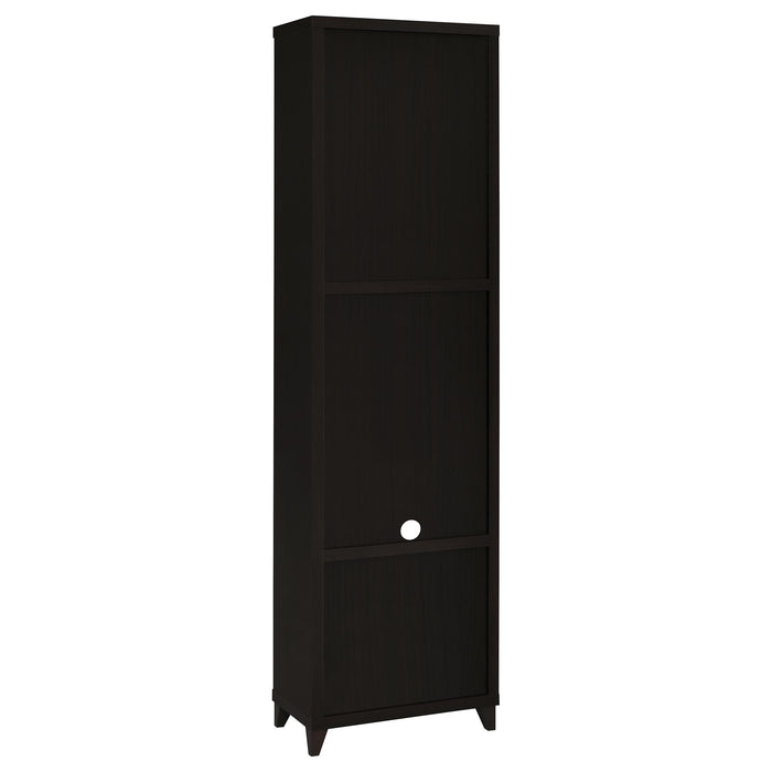 CoasterEssence Lewes 4-piece 60-inch Cappuccino TV entertainment center with storage cabinets and open shelving for living room use.